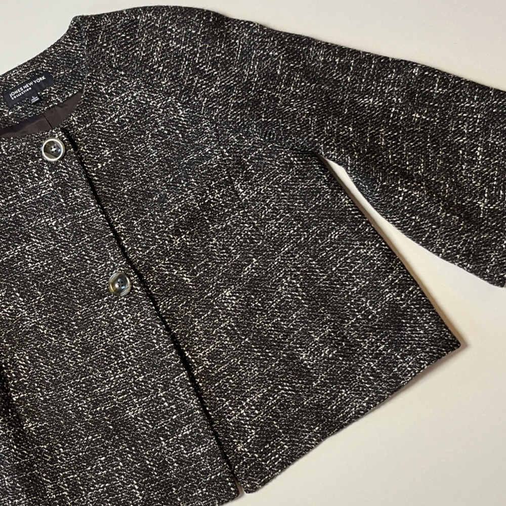 Jones New York Tweed Flare Sleeve Blazer Size L Brown One Button Career Jacket